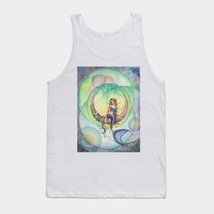 Cobalt Moon Mermaid and Crescent Moon Illustration Tank Top